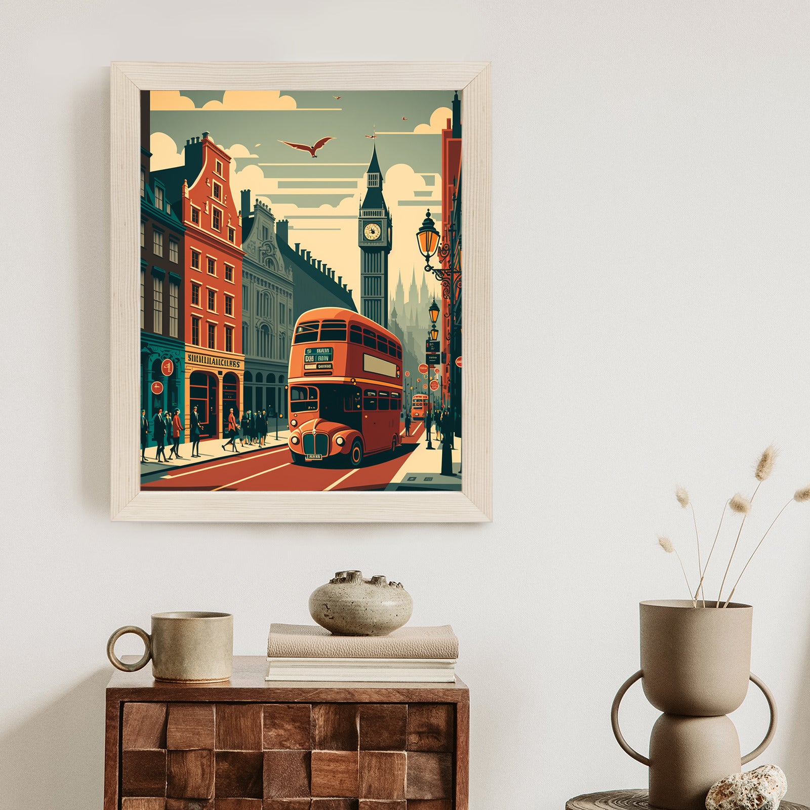 Plakat Londyński Autobus Na Ulicy Miasta Rama Aluminiowa Kolor Czarny