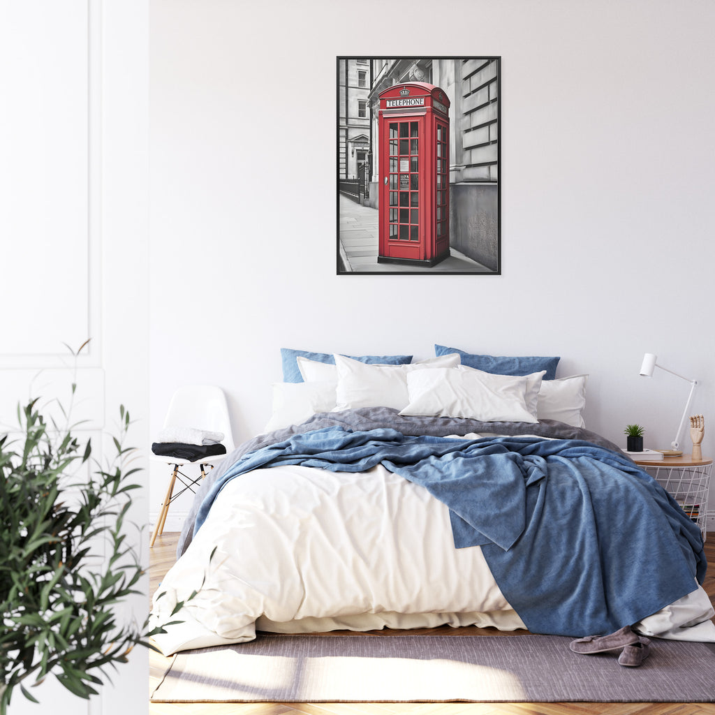 Plakat Czerwona Budka Telefoniczna Na Czarno Białej Ulicy Rama Aluminiowa Kolor Czarny