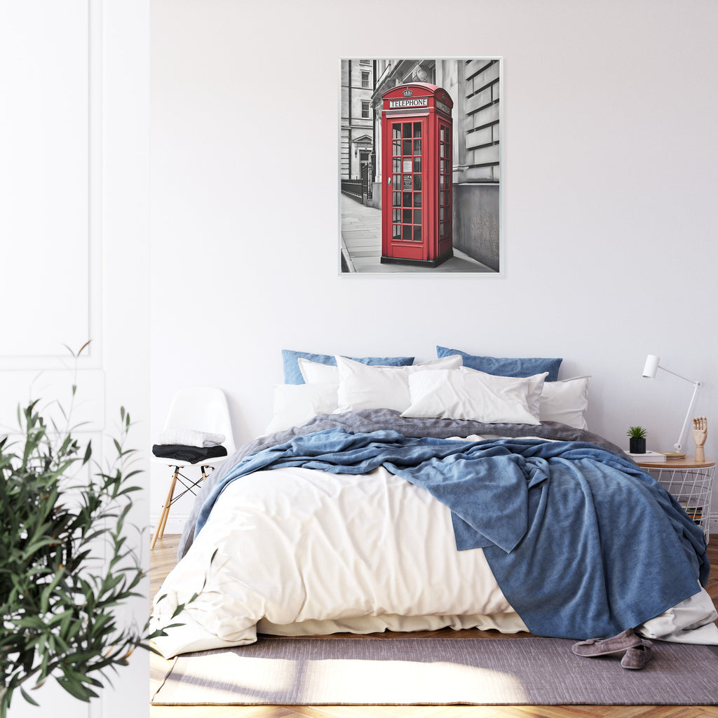Plakat Czerwona Budka Telefoniczna Na Czarno Białej Ulicy Rama Aluminiowa Kolor Czarny