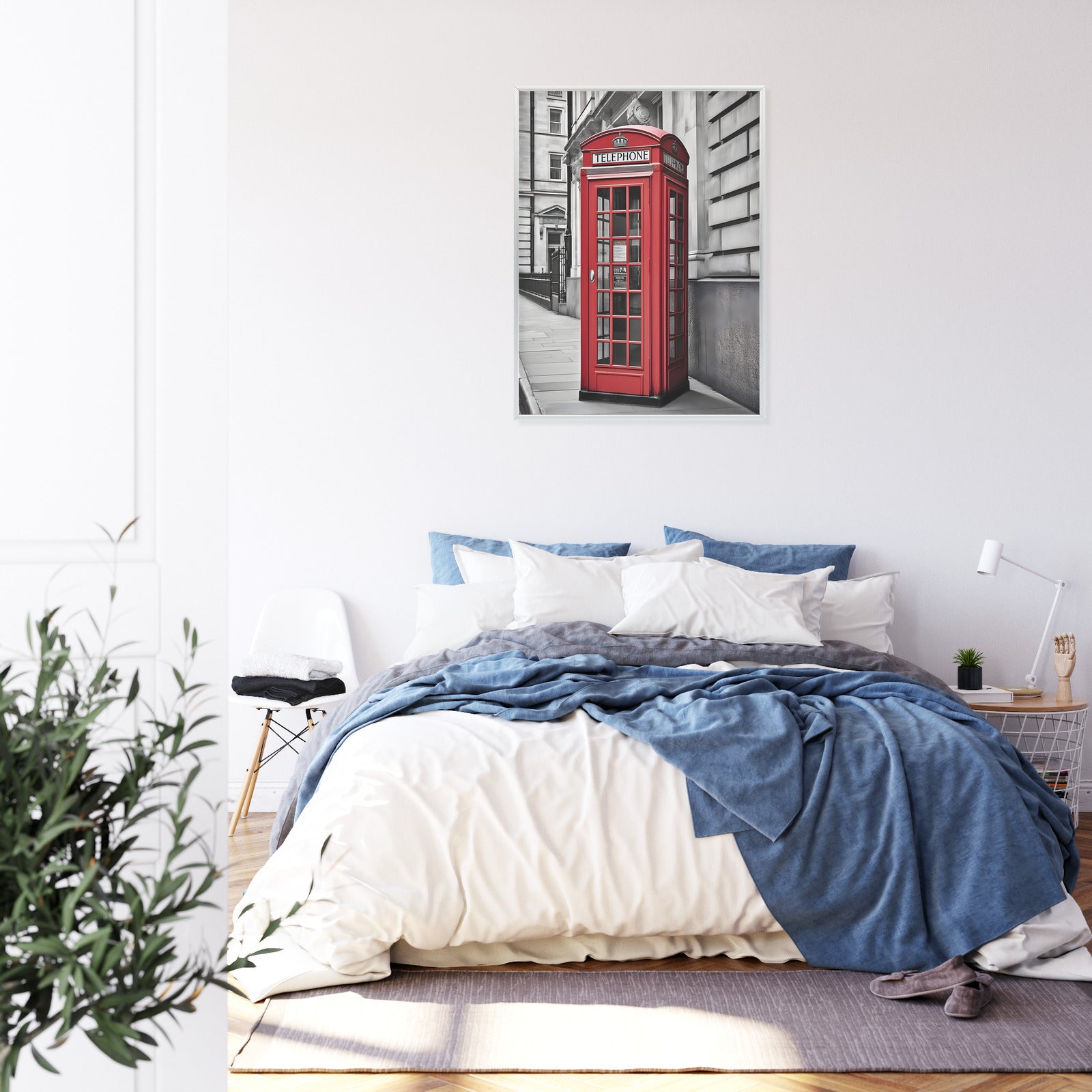 Plakat Czerwona Budka Telefoniczna Na Czarno Białej Ulicy Rama Aluminiowa Kolor Czarny