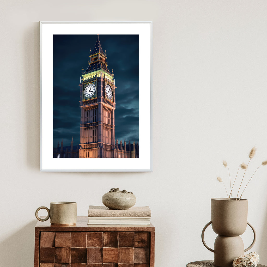 Plakat Londyński Big Ben Nocą Rama Aluminiowa Kolor Czarny