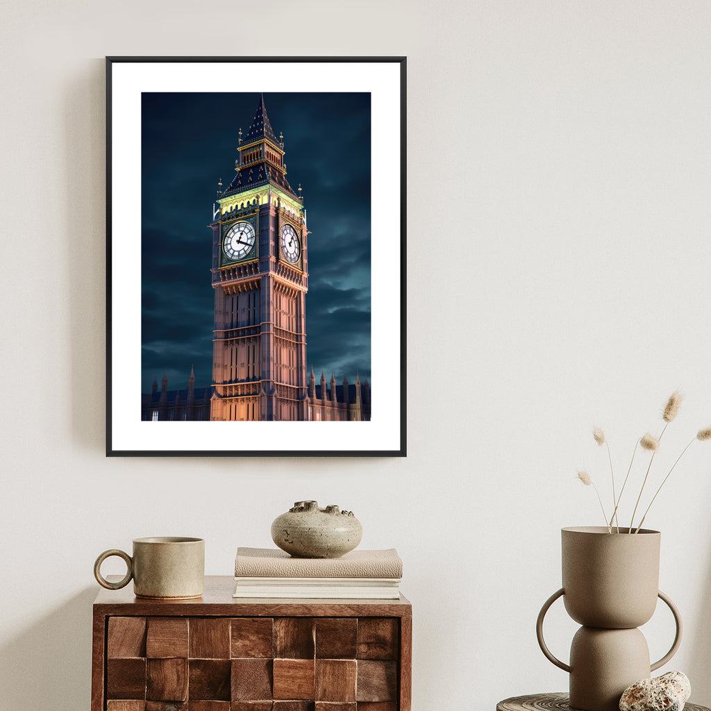 Plakat Londyński Big Ben Nocą Rama Aluminiowa Kolor Czarny