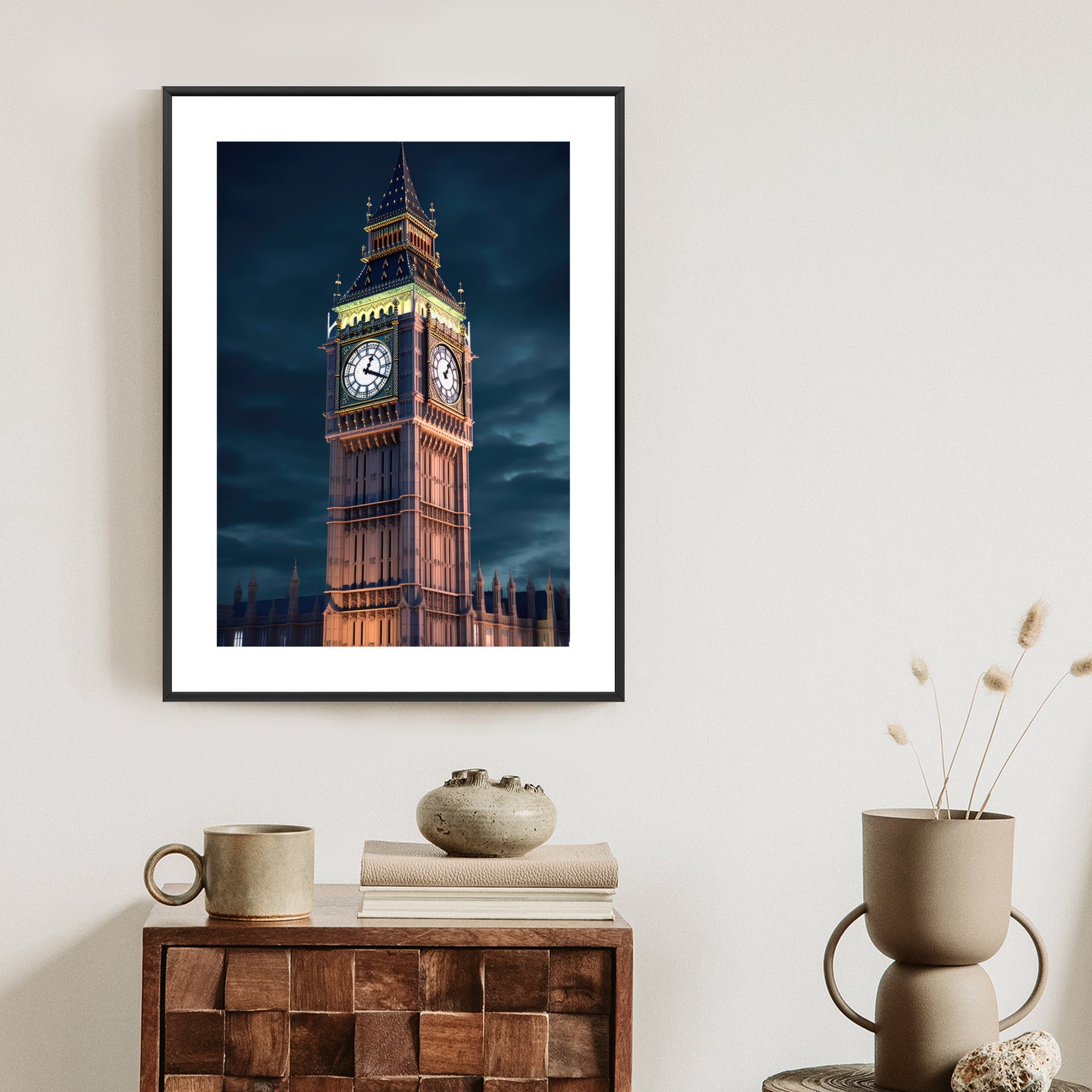 Plakat Londyński Big Ben Nocą Rama Aluminiowa Kolor Czarny