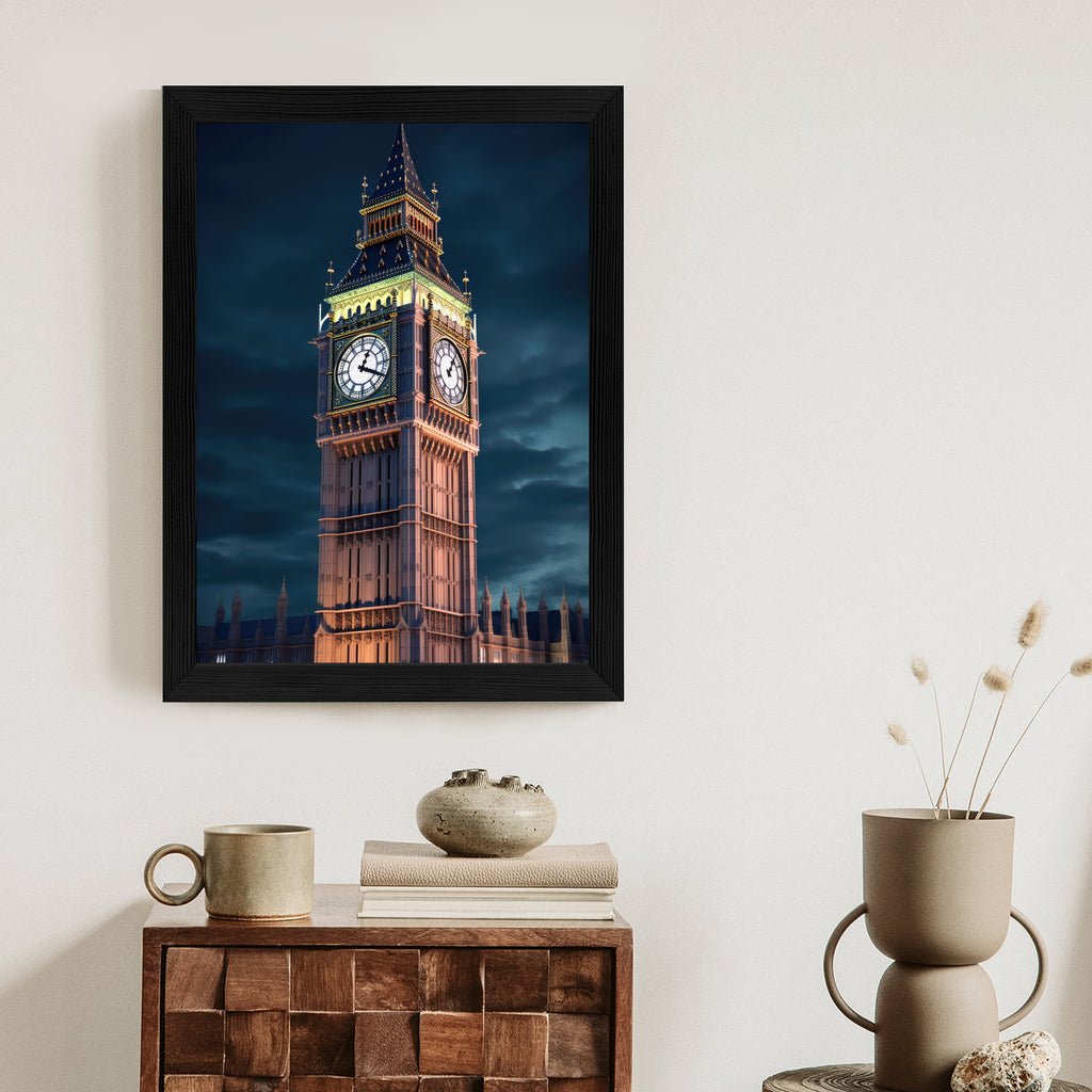 Plakat Londyński Big Ben Nocą Rama Aluminiowa Kolor Czarny