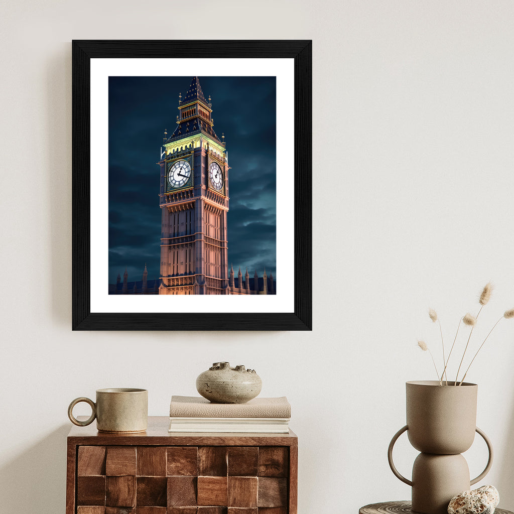 Plakat Londyński Big Ben Nocą Rama Aluminiowa Kolor Czarny