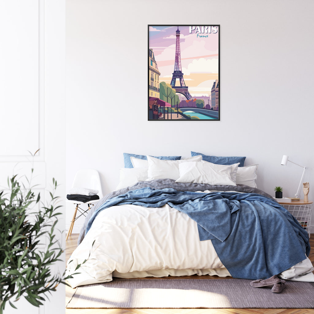 Plakat Paryż Wieża Eiffla Nad Sekwaną Rama Aluminiowa Kolor Czarny
