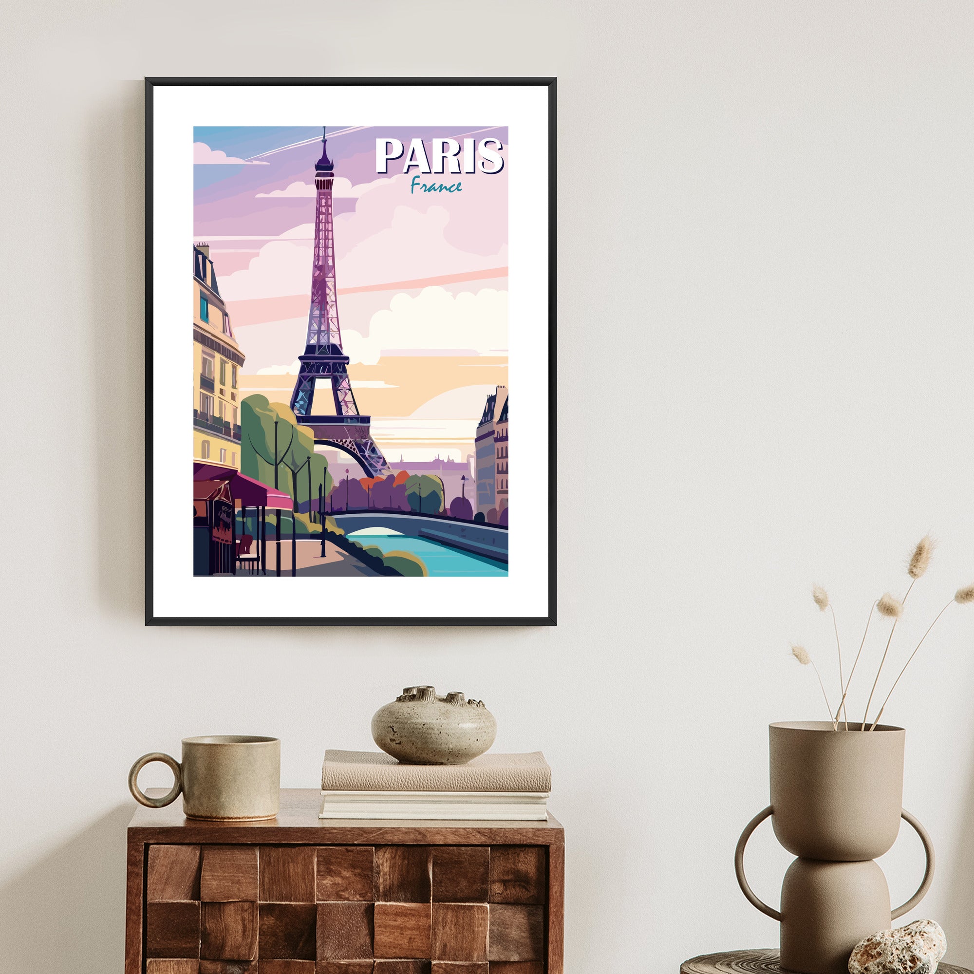 Plakat Paryż Wieża Eiffla Nad Sekwaną Rama Aluminiowa Kolor Czarny
