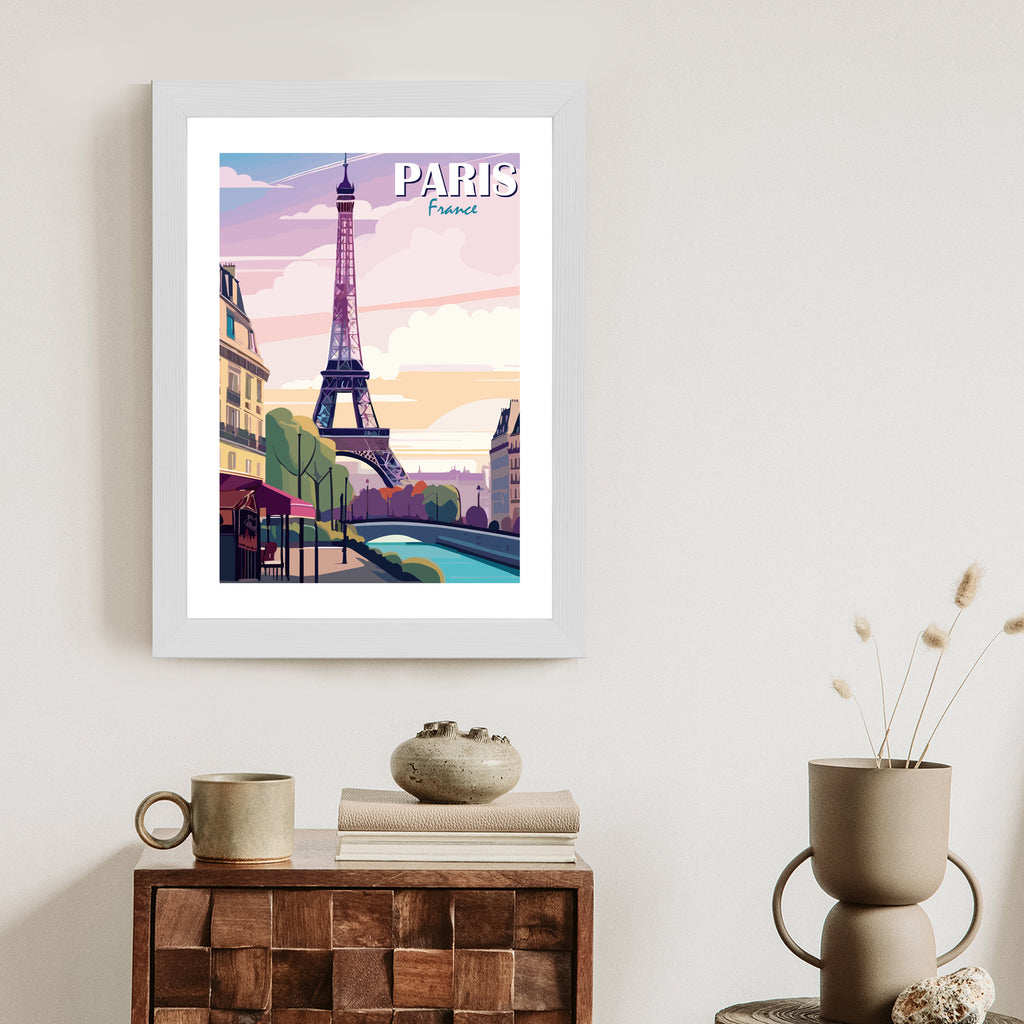 Plakat Paryż Wieża Eiffla Nad Sekwaną Rama Aluminiowa Kolor Czarny