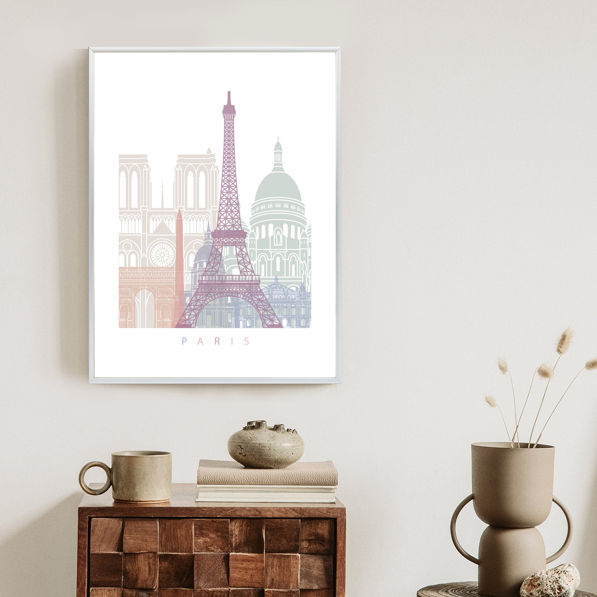 Plakat Paryż - Grafika Pastelowa Rama Aluminiowa Kolor Czarny
