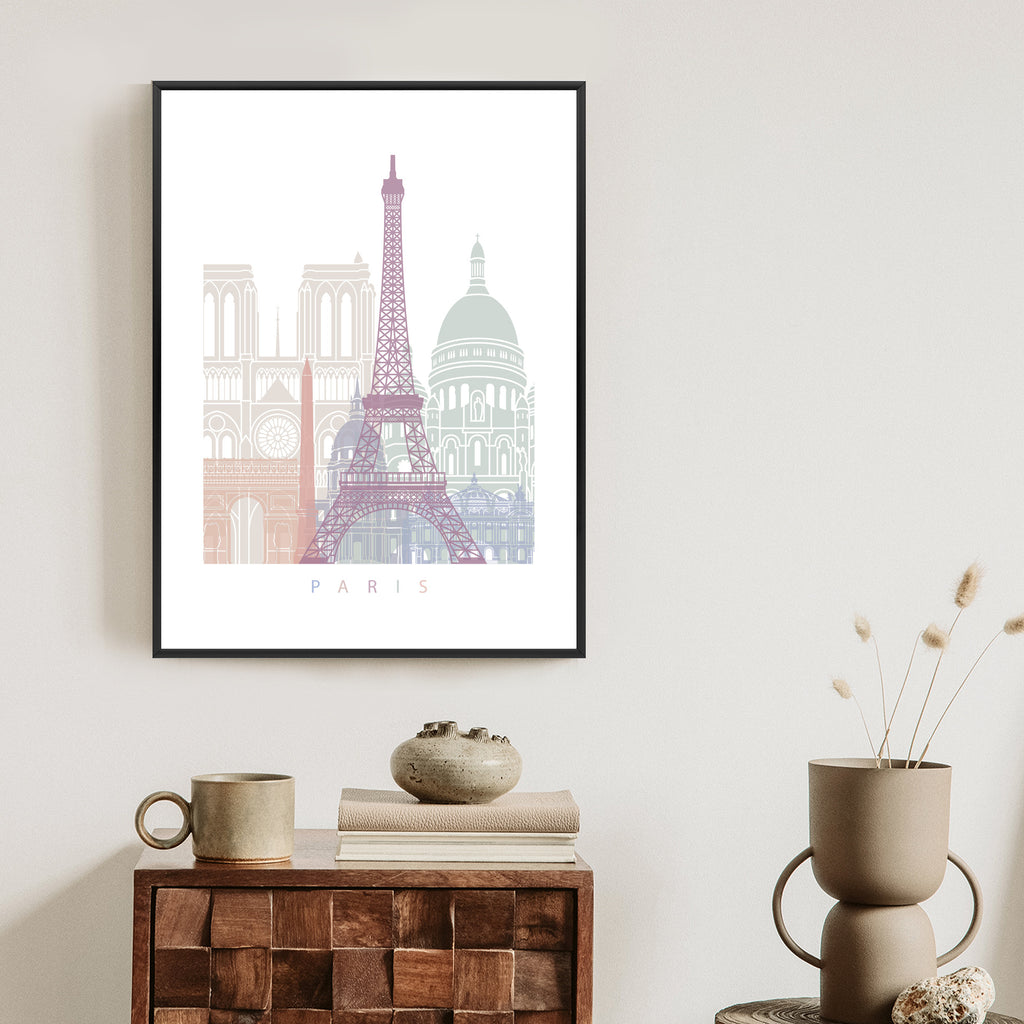 Plakat Paryż - Grafika Pastelowa Rama Aluminiowa Kolor Czarny