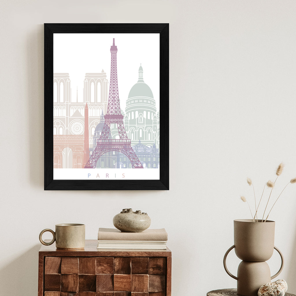 Plakat Paryż - Grafika Pastelowa Rama Aluminiowa Kolor Czarny