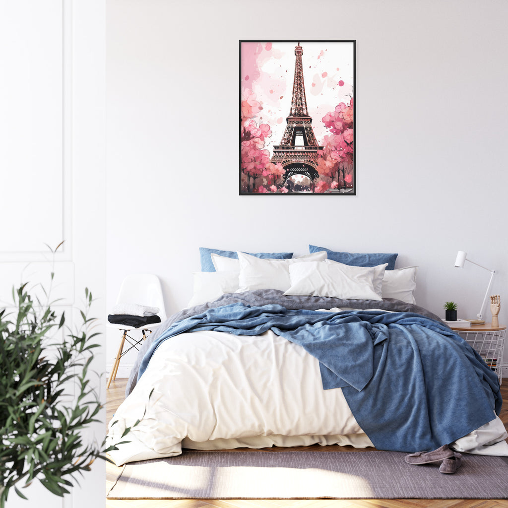 Plakat Wieża Eiffla - Akwarela W Odcieniach Różu Rama Aluminiowa Kolor Czarny