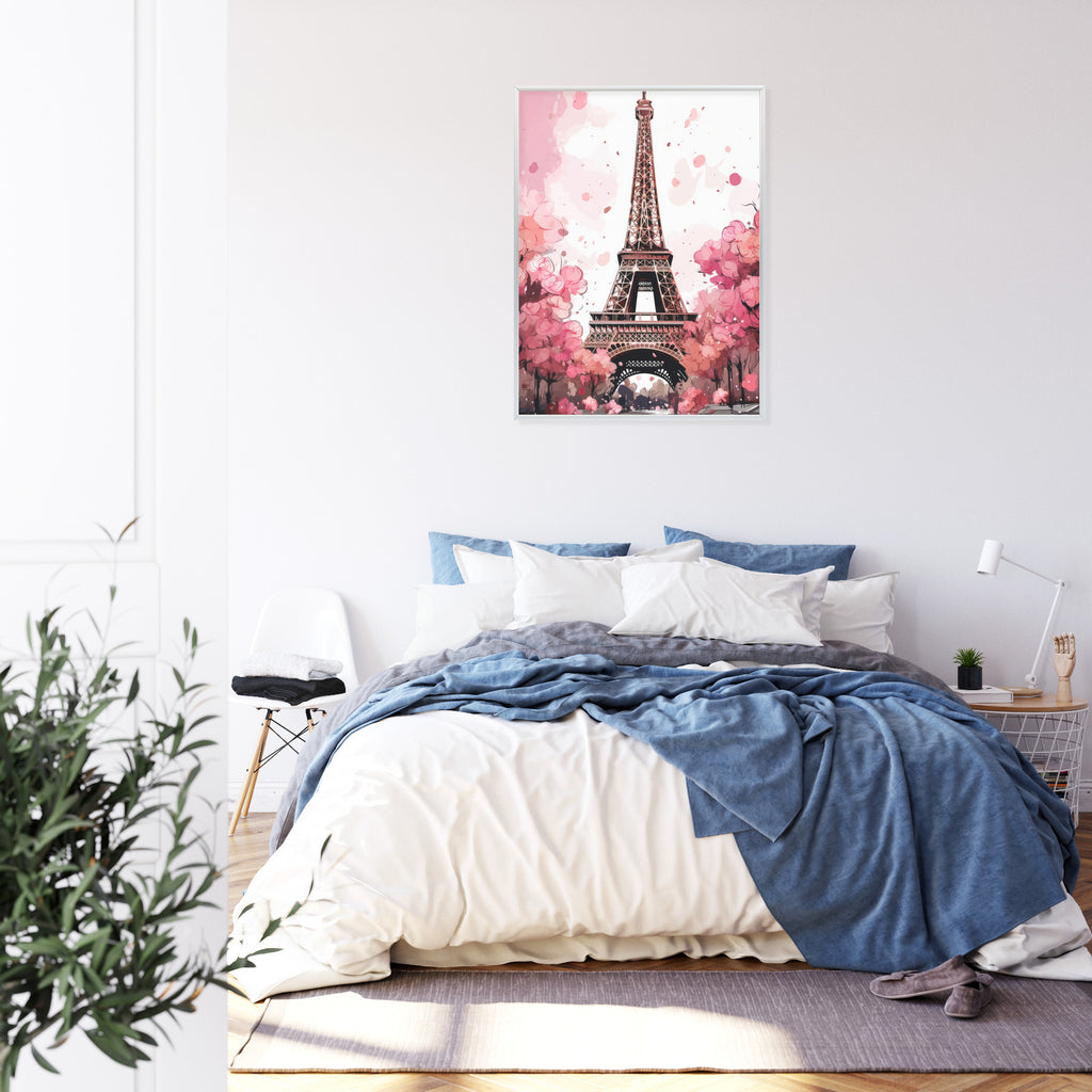 Plakat Wieża Eiffla - Akwarela W Odcieniach Różu Rama Aluminiowa Kolor Czarny