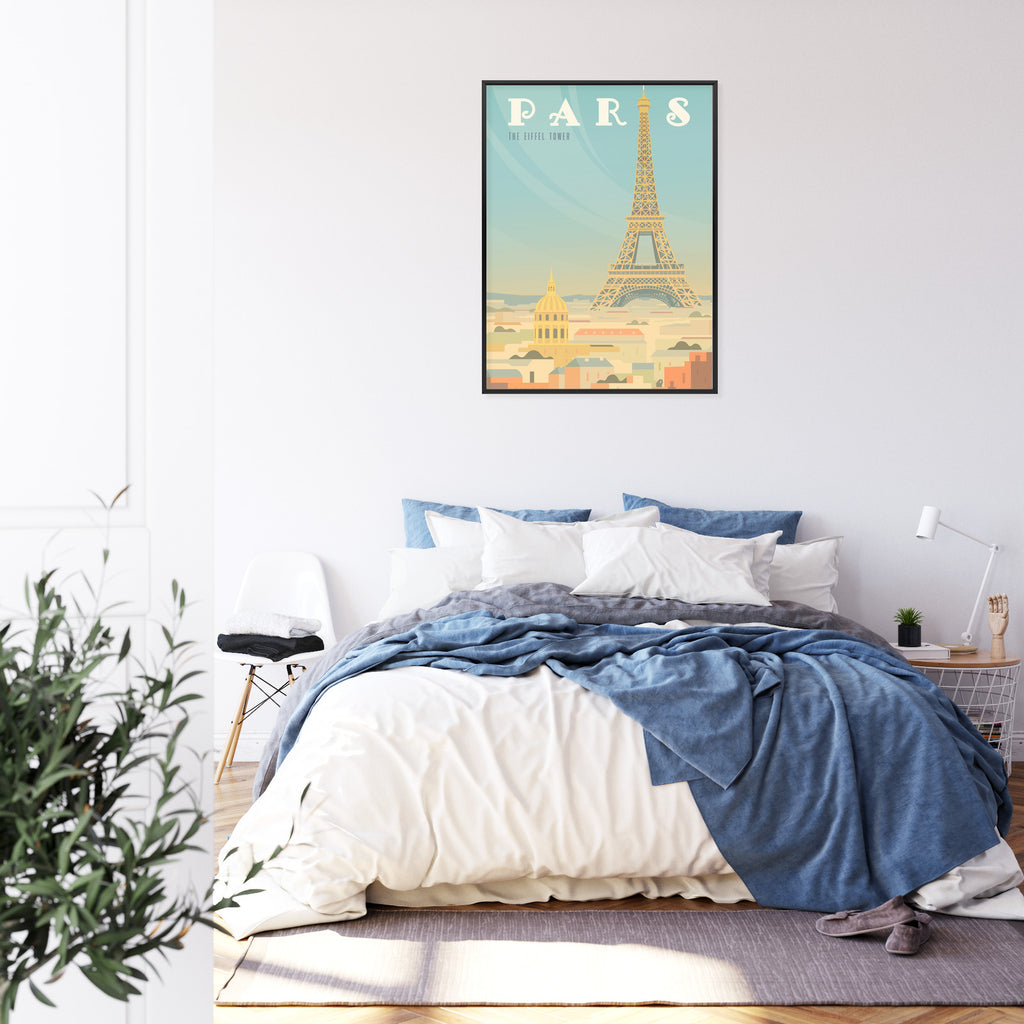 Plakat Wieża Eiffla Ponad Domami Paryża Rama Aluminiowa Kolor Czarny