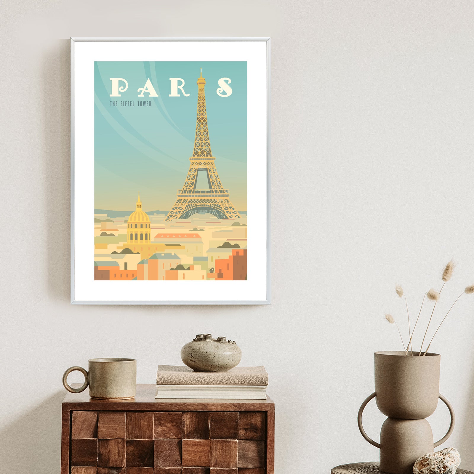 Plakat Wieża Eiffla Ponad Domami Paryża Rama Aluminiowa Kolor Czarny
