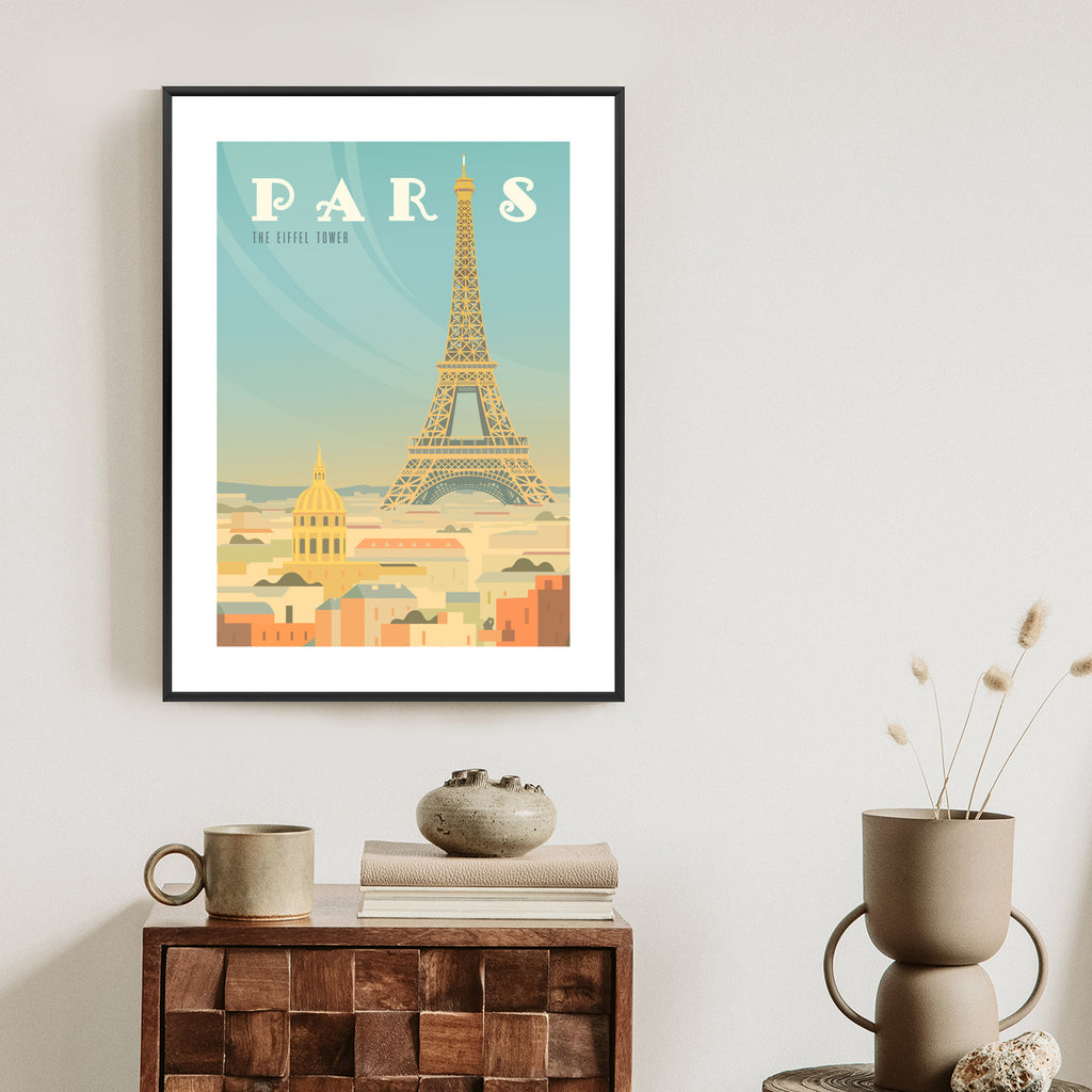 Plakat Wieża Eiffla Ponad Domami Paryża Rama Aluminiowa Kolor Czarny