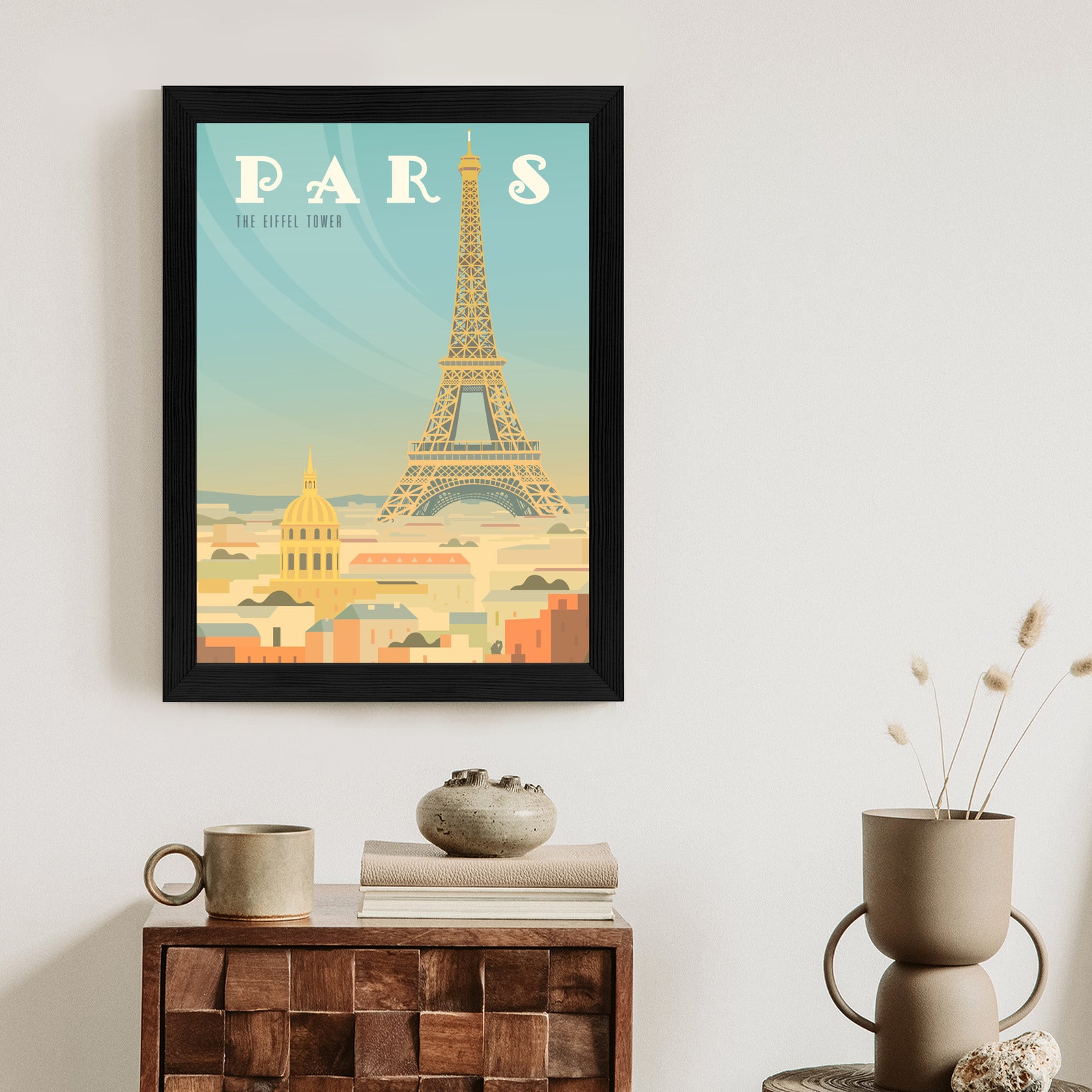 Plakat Wieża Eiffla Ponad Domami Paryża Rama Aluminiowa Kolor Czarny