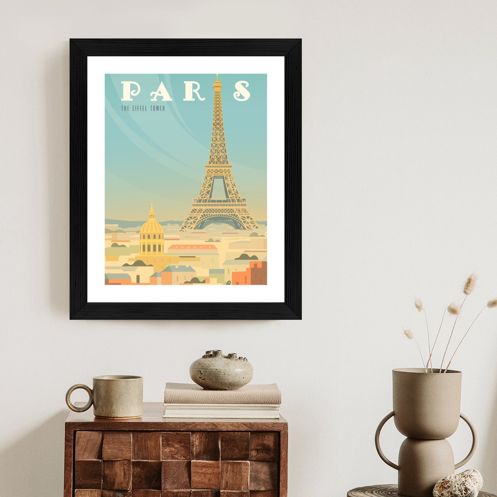 Plakat Wieża Eiffla Ponad Domami Paryża Rama Aluminiowa Kolor Czarny