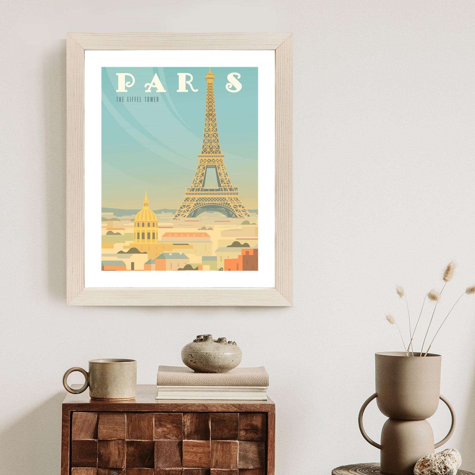 Plakat Wieża Eiffla Ponad Domami Paryża Rama Aluminiowa Kolor Czarny