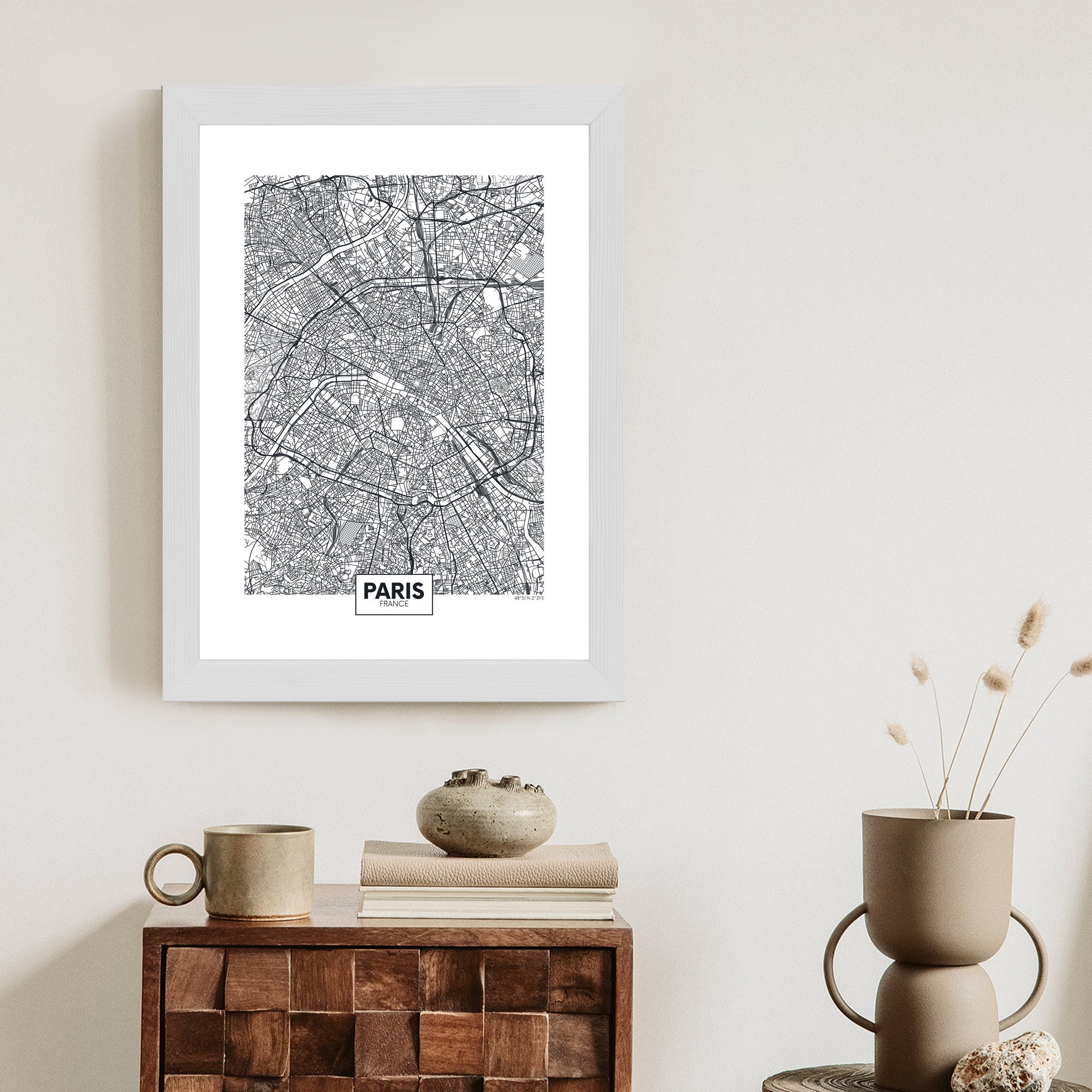 Plakat Paryż - Czarno-Biały Plan Miasta Rama Aluminiowa Kolor Czarny