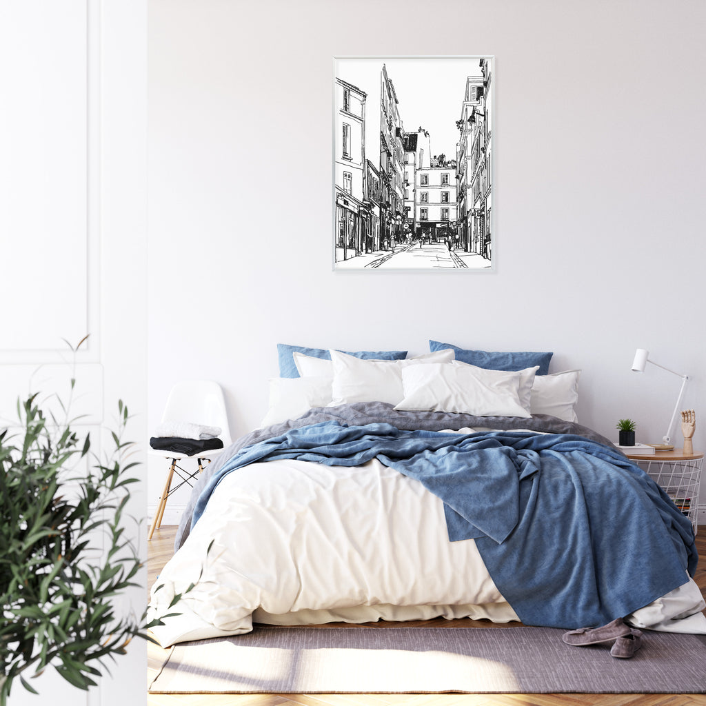 Plakat Uliczka Przy Montmartre W Paryżu - Szkic Rama Aluminiowa Kolor Czarny