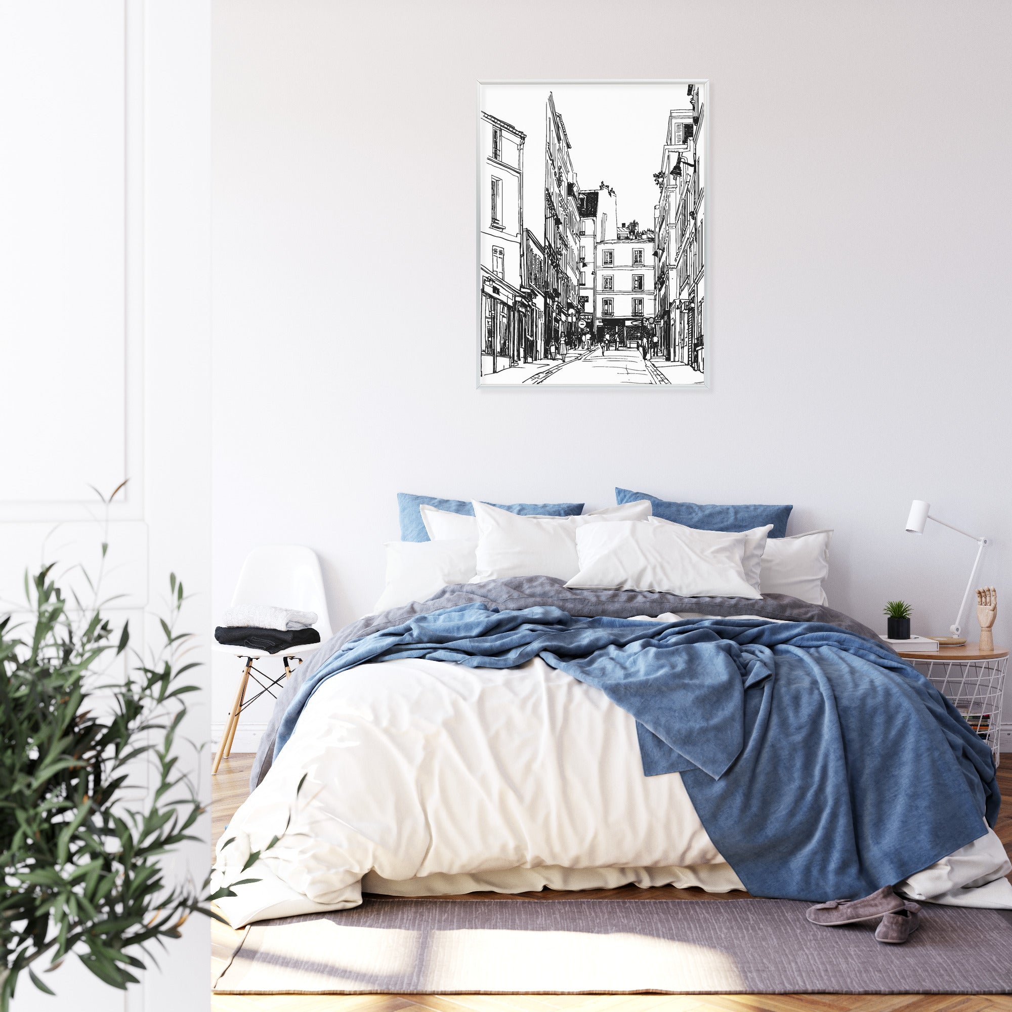 Plakat Uliczka Przy Montmartre W Paryżu - Szkic Rama Aluminiowa Kolor Czarny