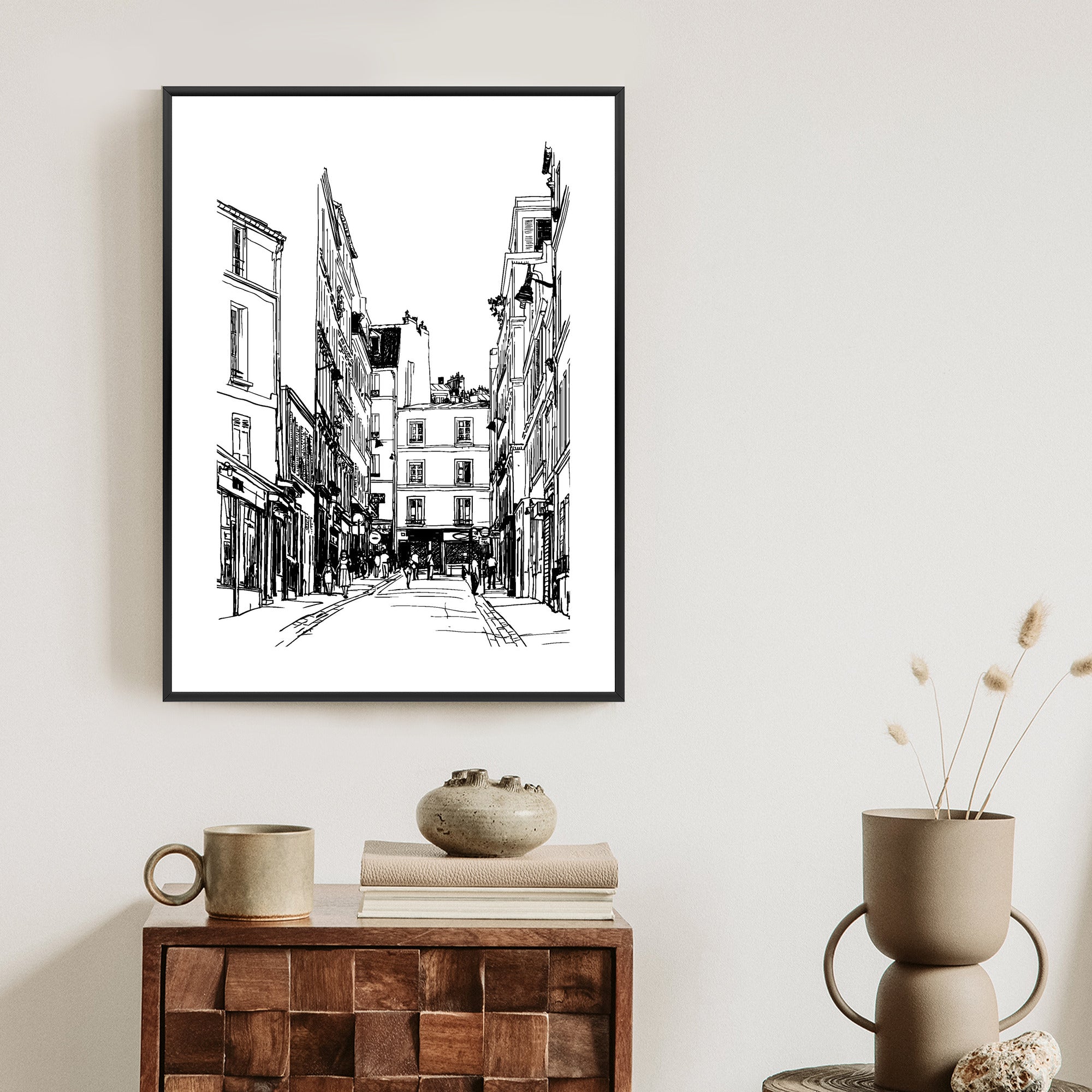 Plakat Uliczka Przy Montmartre W Paryżu - Szkic Rama Aluminiowa Kolor Czarny