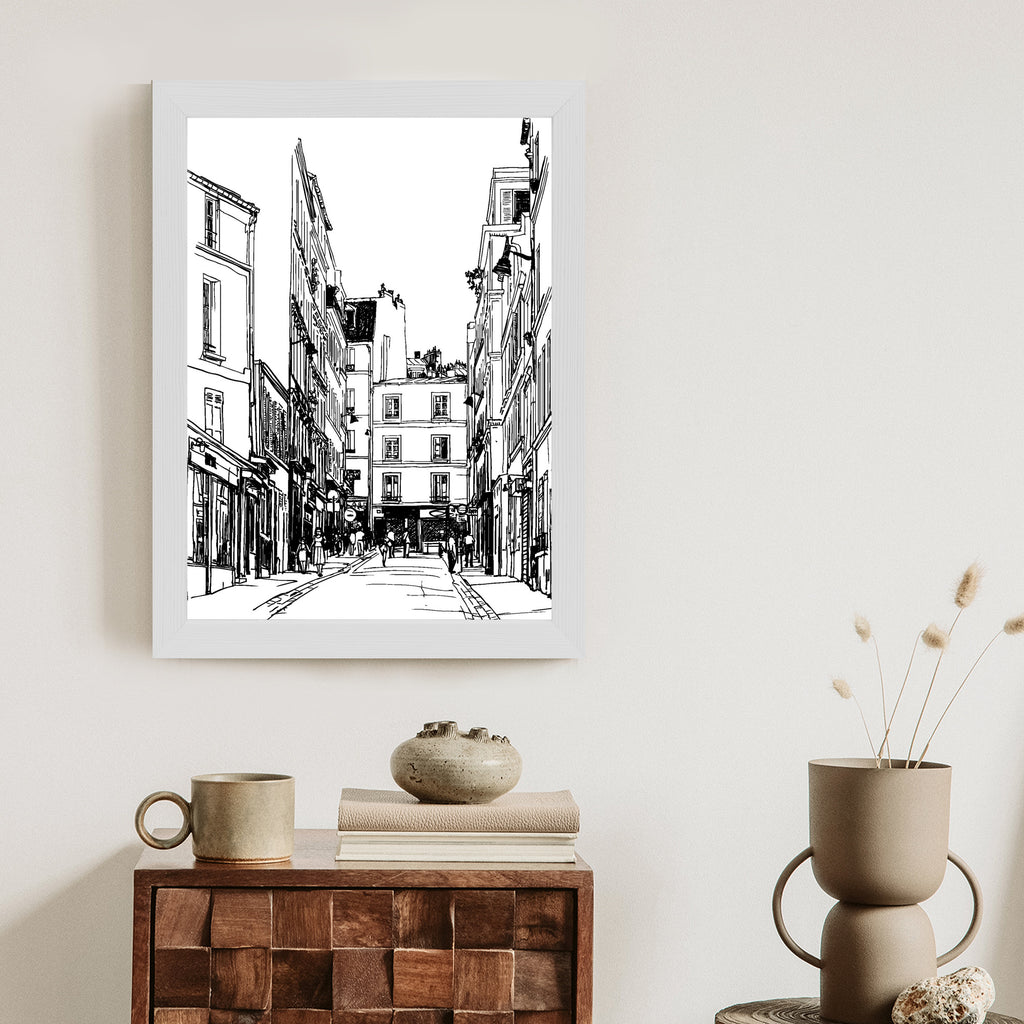 Plakat Uliczka Przy Montmartre W Paryżu - Szkic Rama Aluminiowa Kolor Czarny