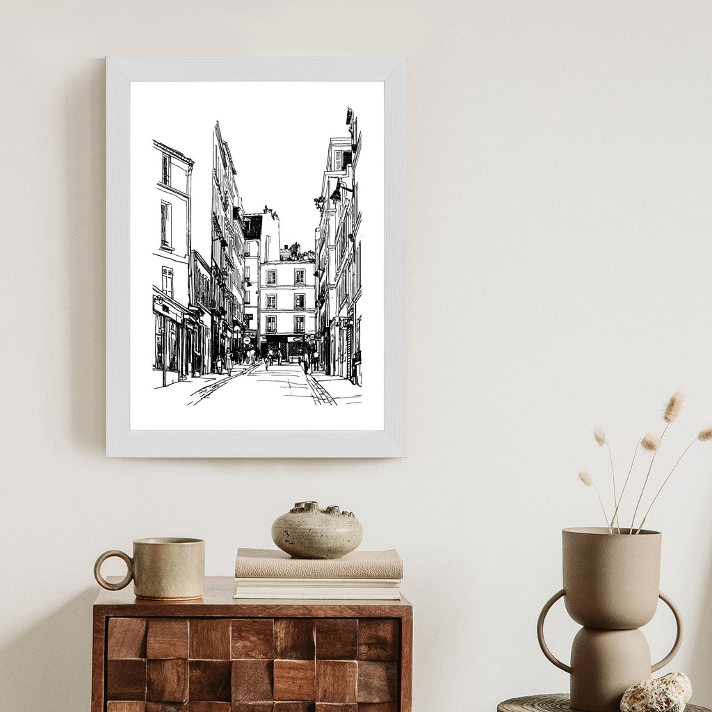 Plakat Uliczka Przy Montmartre W Paryżu - Szkic Rama Aluminiowa Kolor Czarny