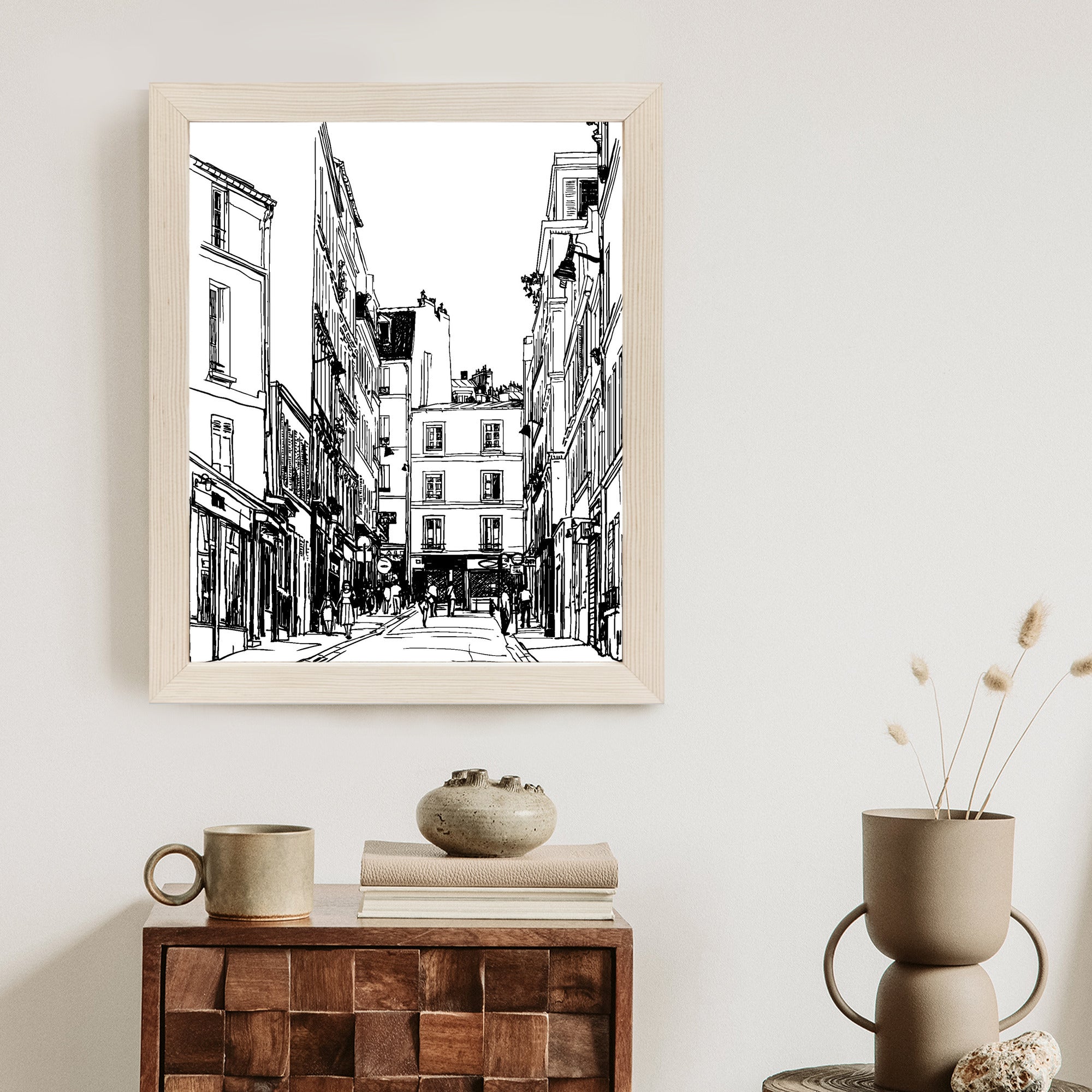 Plakat Uliczka Przy Montmartre W Paryżu - Szkic Rama Aluminiowa Kolor Czarny
