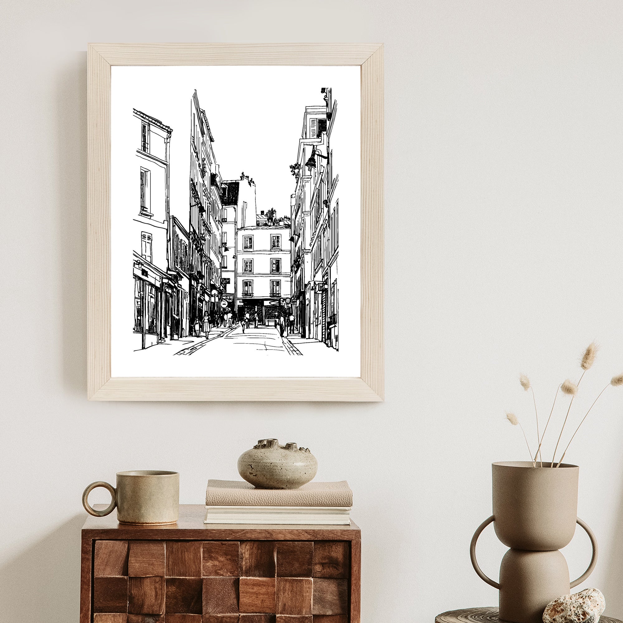 Plakat Uliczka Przy Montmartre W Paryżu - Szkic Rama Aluminiowa Kolor Czarny