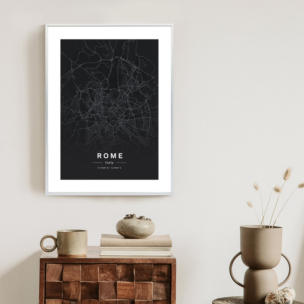 Plakat Mapa Rzymu W Minimalistycznym Stylu Rama Aluminiowa Kolor Czarny