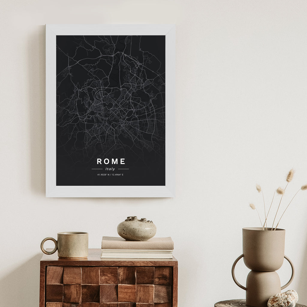 Plakat Mapa Rzymu W Minimalistycznym Stylu Rama Aluminiowa Kolor Czarny