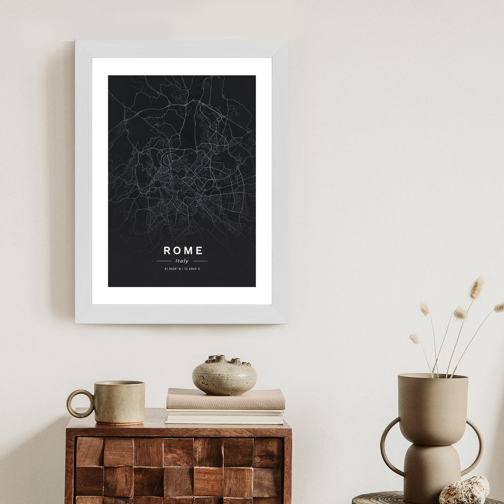Plakat Mapa Rzymu W Minimalistycznym Stylu Rama Aluminiowa Kolor Czarny