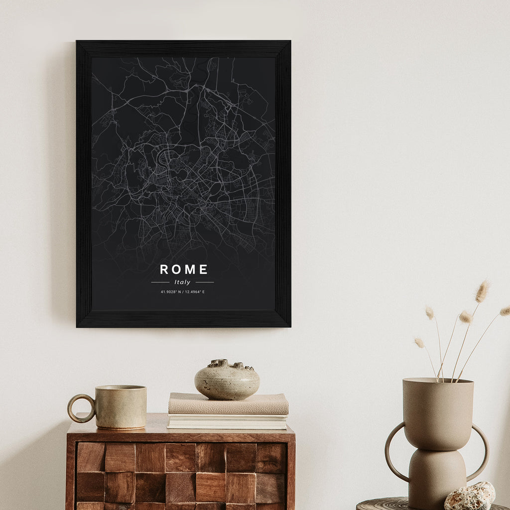 Plakat Mapa Rzymu W Minimalistycznym Stylu Rama Aluminiowa Kolor Czarny