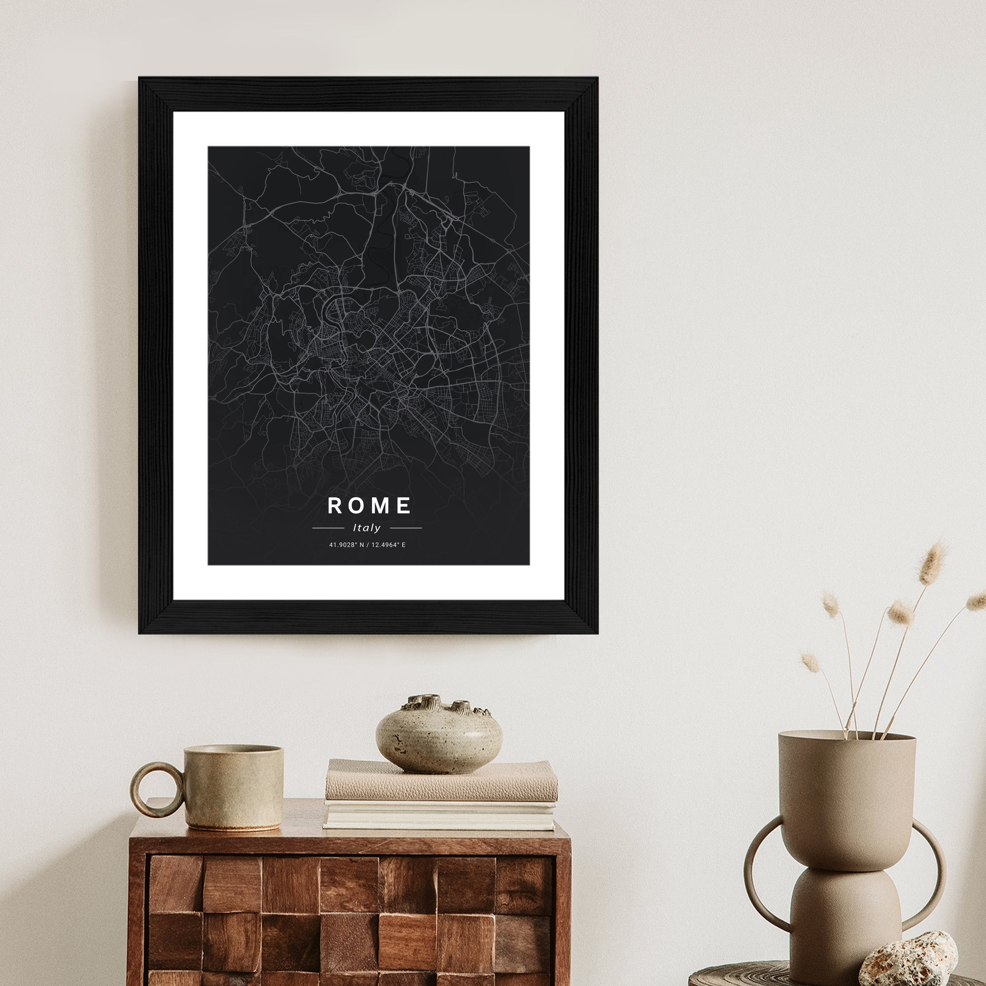 Plakat Mapa Rzymu W Minimalistycznym Stylu Rama Aluminiowa Kolor Czarny