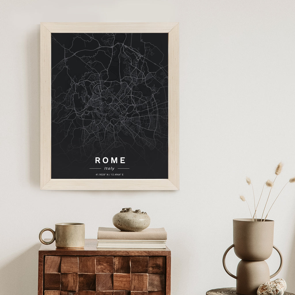 Plakat Mapa Rzymu W Minimalistycznym Stylu Rama Aluminiowa Kolor Czarny