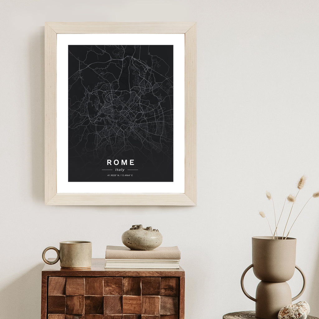 Plakat Mapa Rzymu W Minimalistycznym Stylu Rama Aluminiowa Kolor Czarny