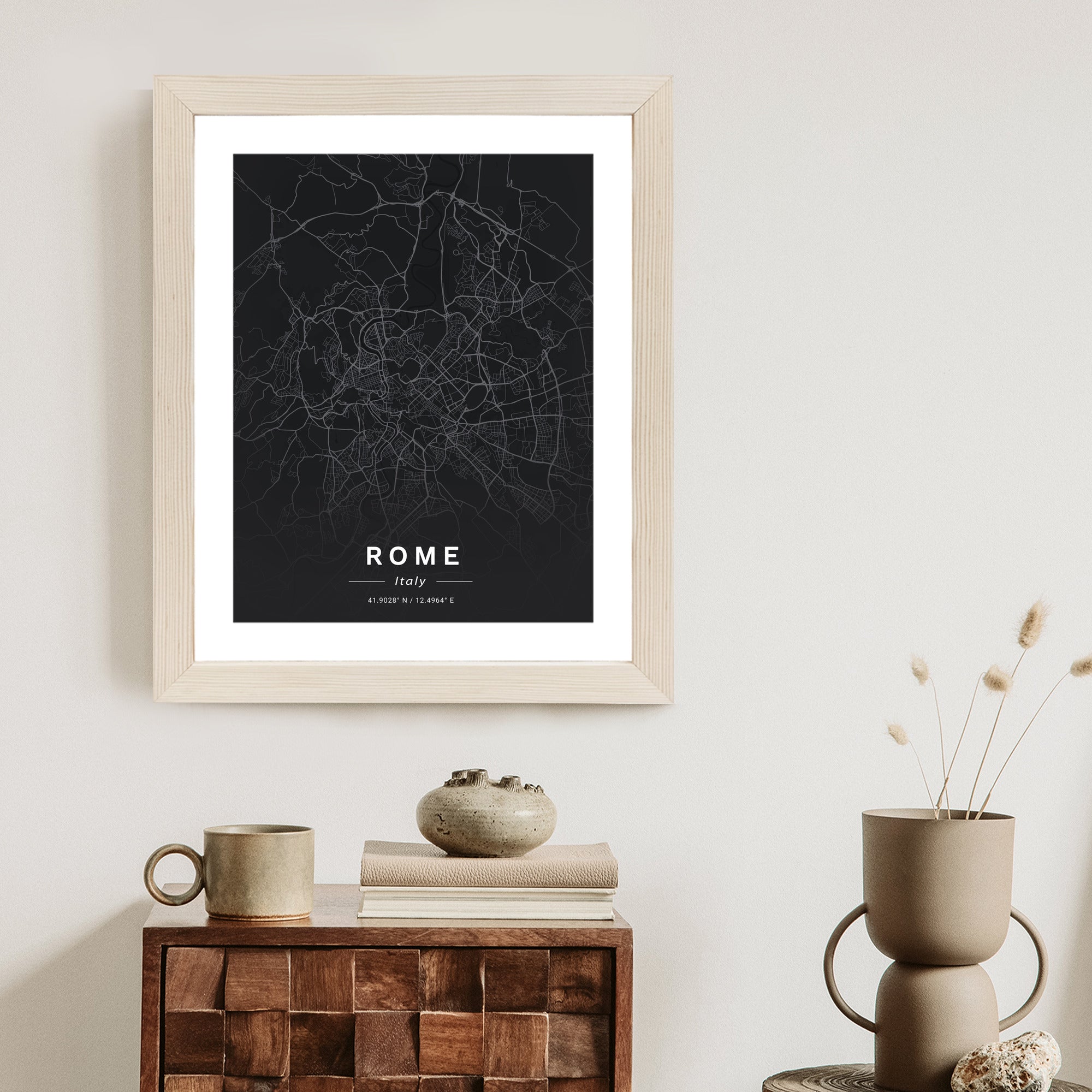 Plakat Mapa Rzymu W Minimalistycznym Stylu Rama Aluminiowa Kolor Czarny