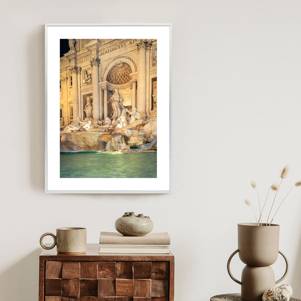 Plakat Fontanna Di Trevi W Rzymie Nocą Rama Aluminiowa Kolor Czarny