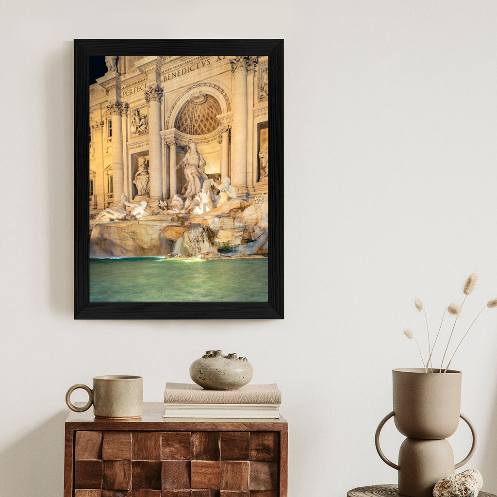 Plakat Fontanna Di Trevi W Rzymie Nocą Rama Aluminiowa Kolor Czarny