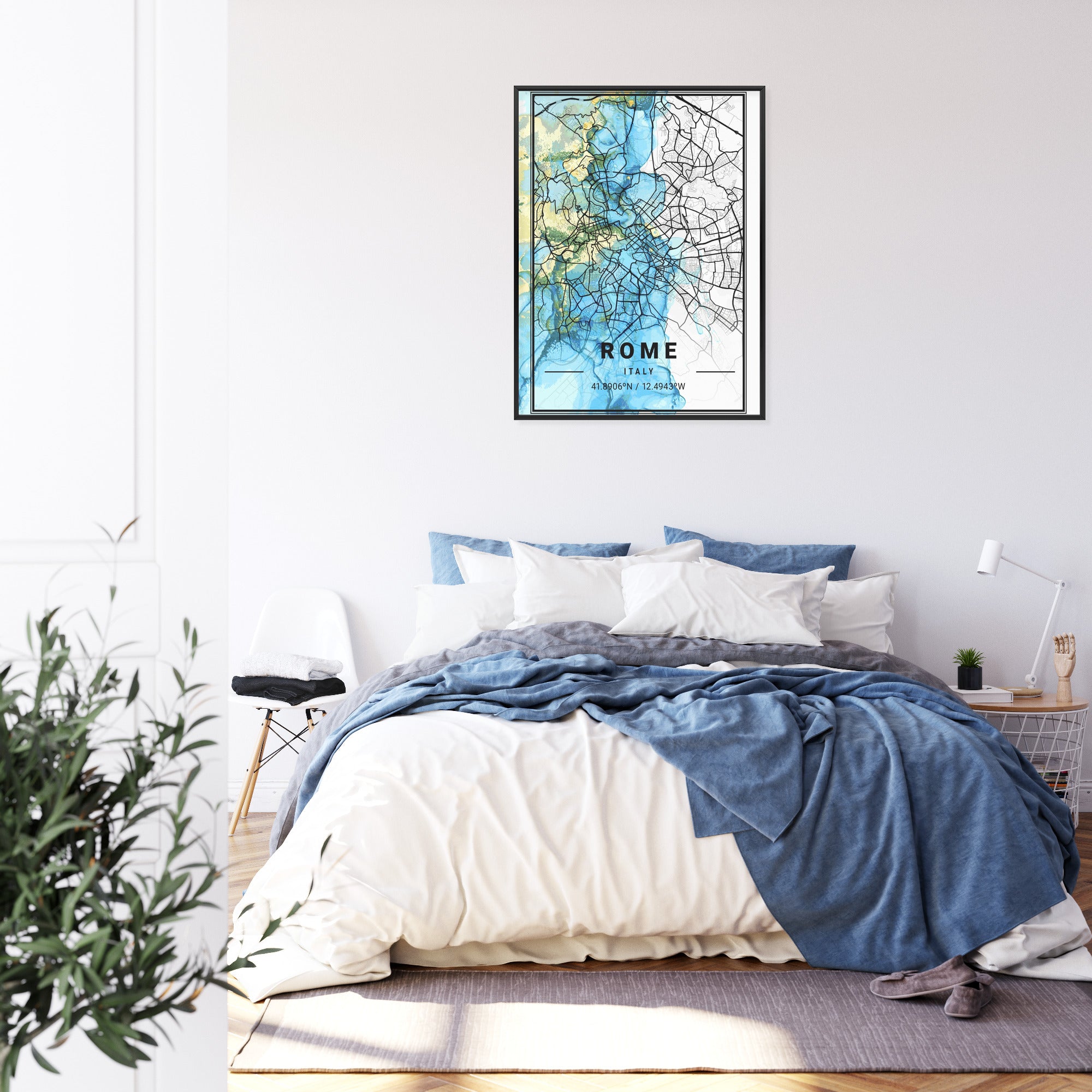 Plakat Mapa Rzymu Na Abstrakcyjnym Marmurowym Tle Rama Aluminiowa Kolor Czarny