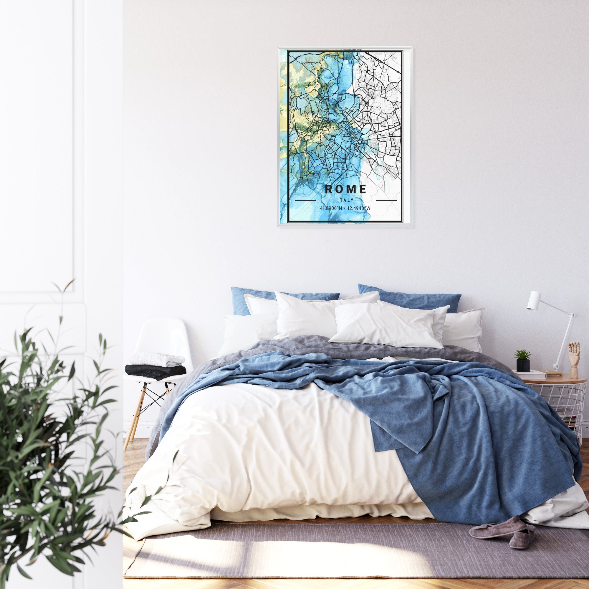 Plakat Mapa Rzymu Na Abstrakcyjnym Marmurowym Tle Rama Aluminiowa Kolor Czarny
