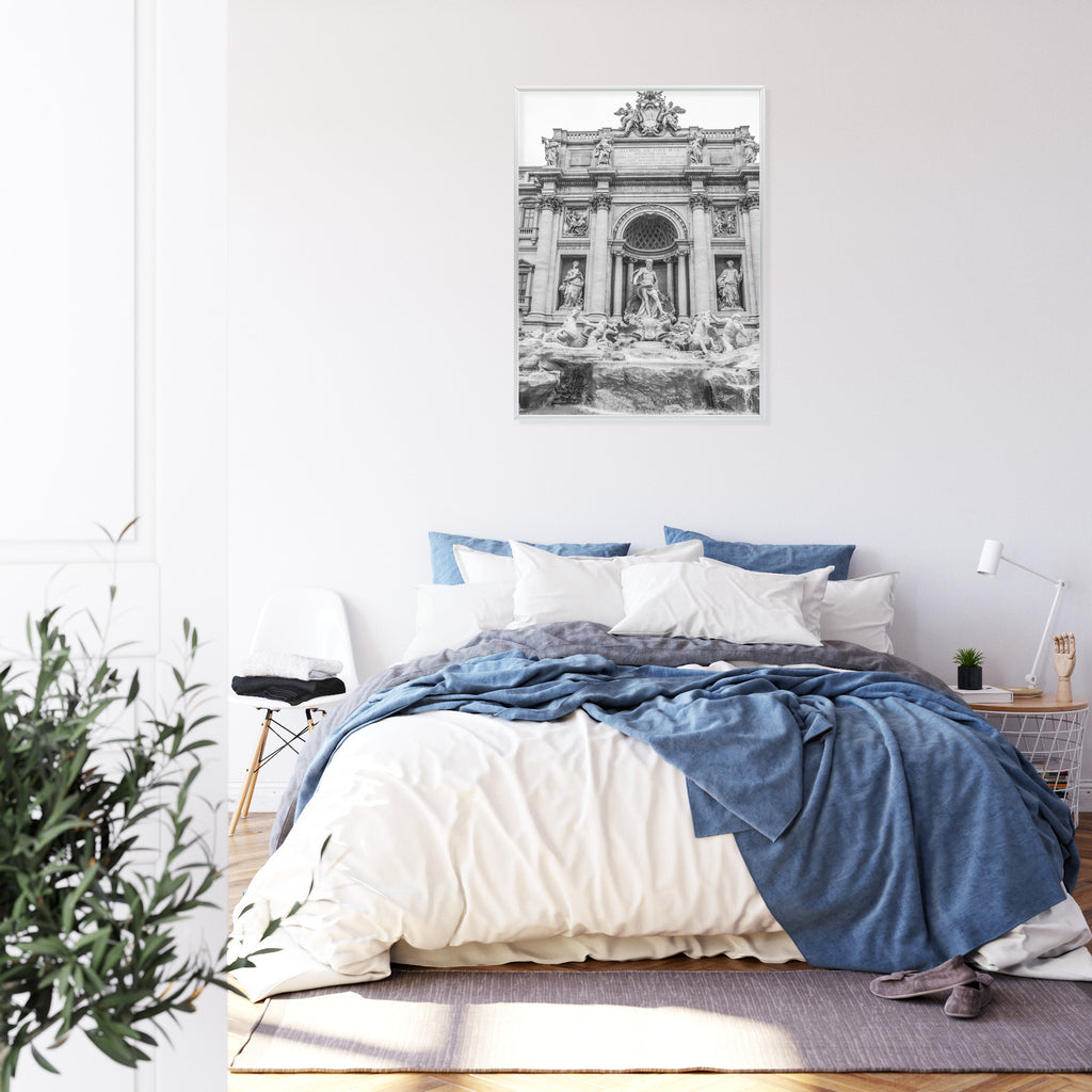 Plakat Fontanna Di Trevi W Rzymie Z Posągami W Czerni I Bieli Rama Aluminiowa Kolor Czarny