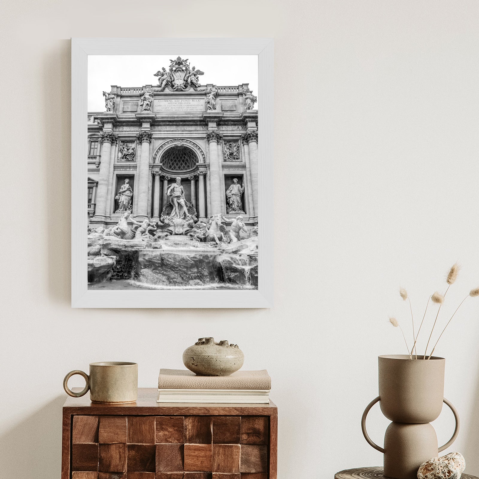 Plakat Fontanna Di Trevi W Rzymie Z Posągami W Czerni I Bieli Rama Aluminiowa Kolor Czarny