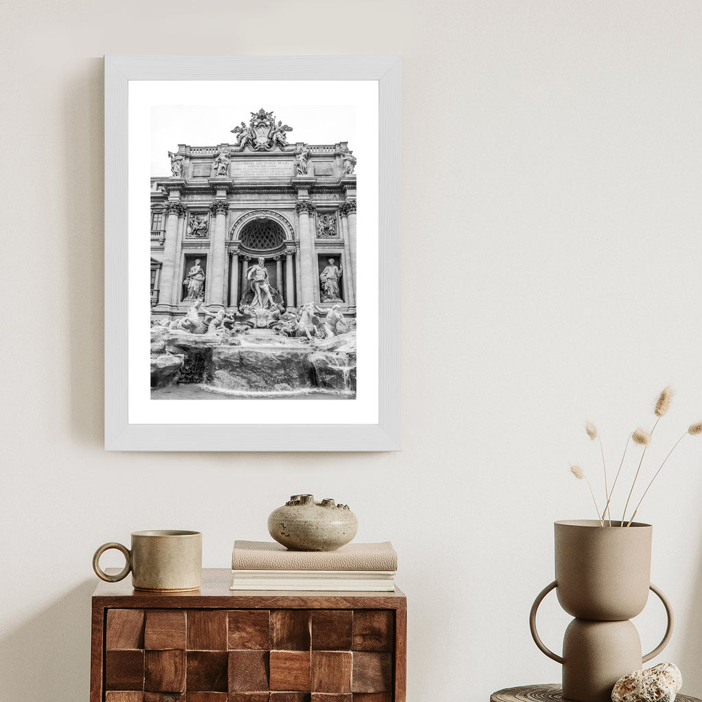 Plakat Fontanna Di Trevi W Rzymie Z Posągami W Czerni I Bieli Rama Aluminiowa Kolor Czarny