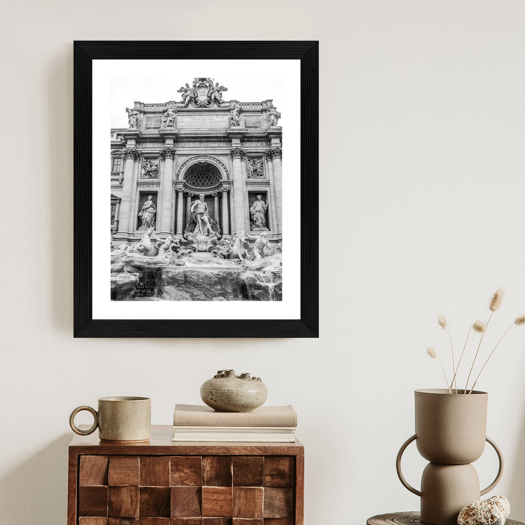 Plakat Fontanna Di Trevi W Rzymie Z Posągami W Czerni I Bieli Rama Aluminiowa Kolor Czarny