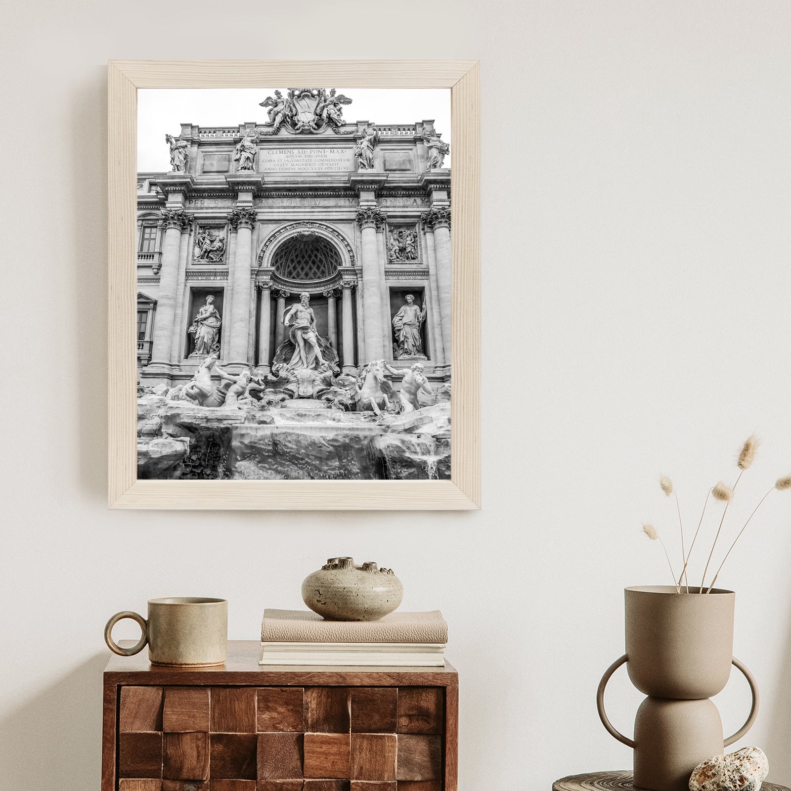 Plakat Fontanna Di Trevi W Rzymie Z Posągami W Czerni I Bieli Rama Aluminiowa Kolor Czarny