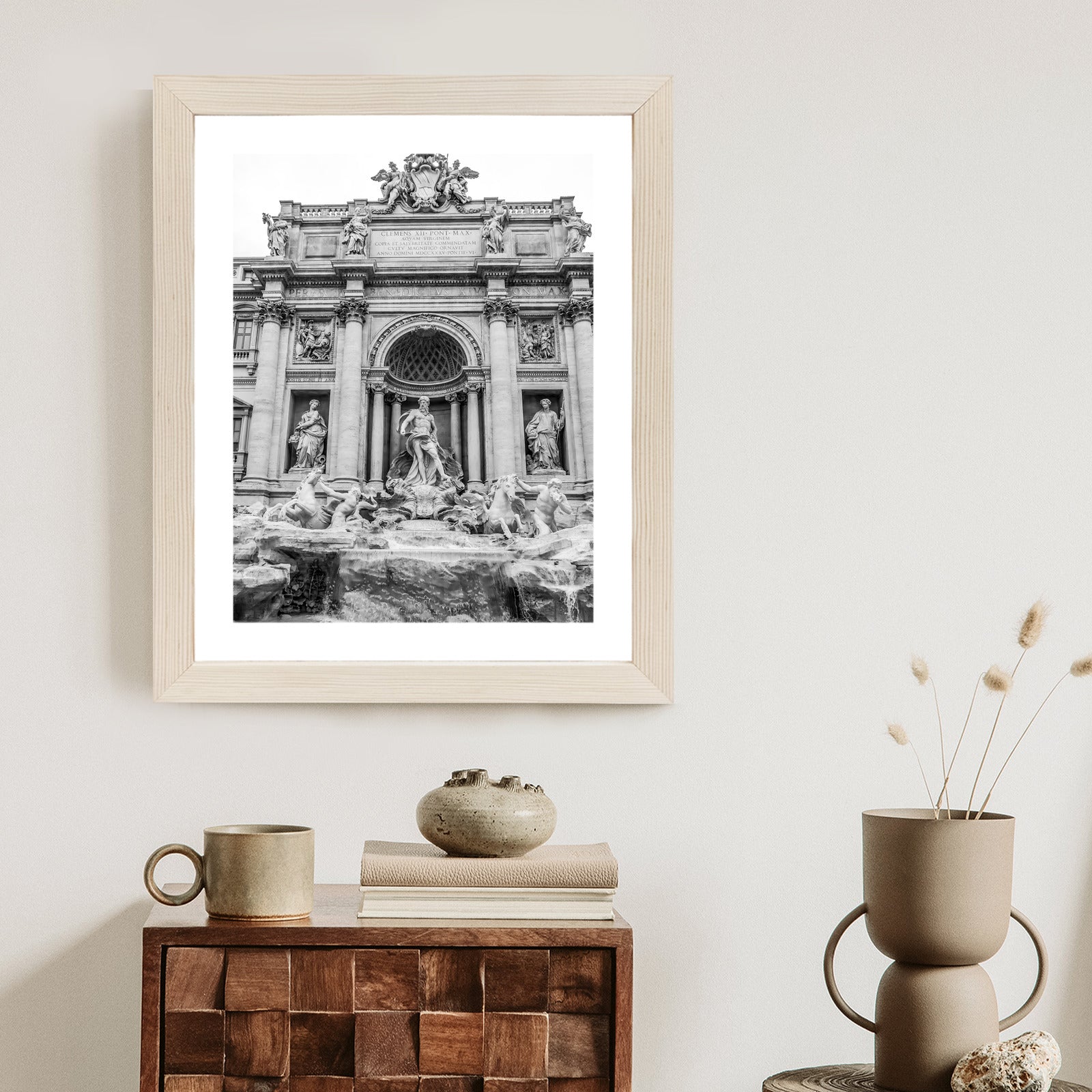Plakat Fontanna Di Trevi W Rzymie Z Posągami W Czerni I Bieli Rama Aluminiowa Kolor Czarny