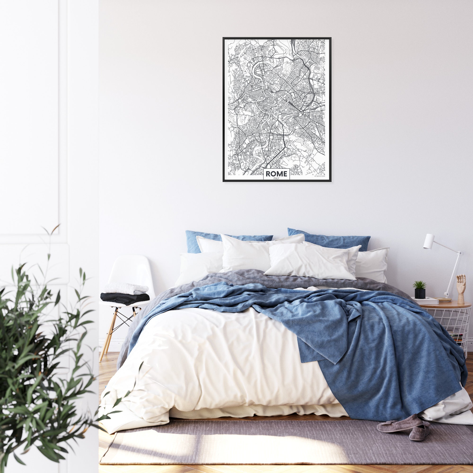 Plakat Rzym Czarno Biała Mapa Miasta Rama Aluminiowa Kolor Czarny